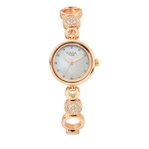 Titan Raga Quartz Analog Mother of Pearl Dial Rose Gold Metal Strap for Women