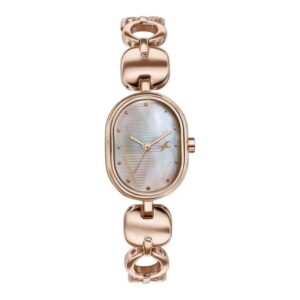 Fastrack Style Up Quartz Analog Mother Of Pearl Dial Rose Gold Metal Strap Watch