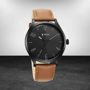 Titan Black Dial Brown Leather Strap Analog Wrist Watch for Men's