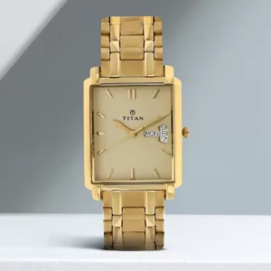 Titan Golden Dial Golden Metal Strap Analog Wrist Watch for Men