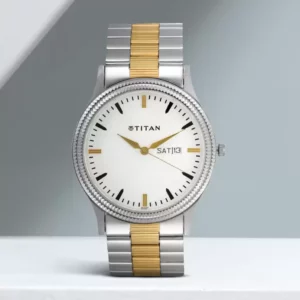 Titan White Dial Stainless Steel Strap Watch For Men With Day And Date
