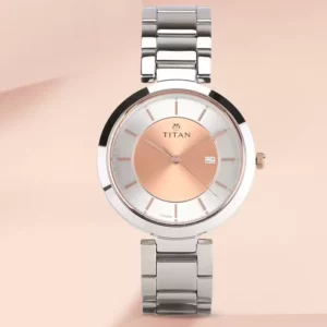 Titan Workwear Women's Analog Watch with Rose Gold Dial Steel Strap