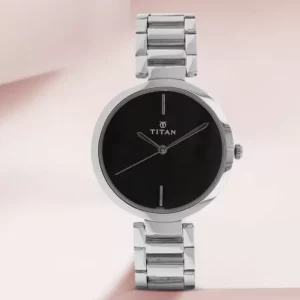 Titan Black Dial Silver Stainless Steel Strap Analog Women's watch