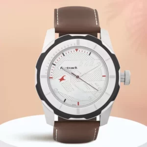 Fastrack Trendy Analog White Dial Brown Leather Strap Men's Watch