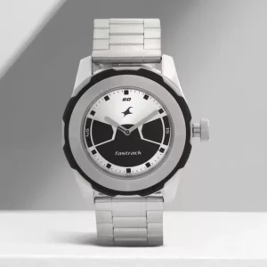 Fastrack Silver & Black Dial Stainless Steel Strap Analog Men's Watch