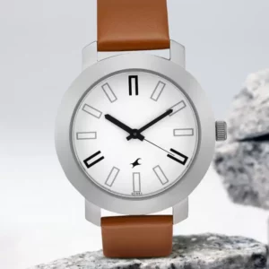 Fastrack Trendy Analog Watch for Men, White Dial Brown Leather Strap