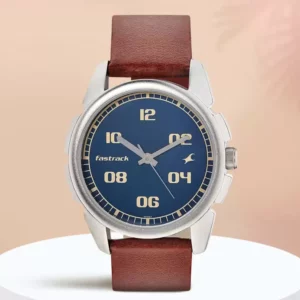 Fastrack Analog Blue Dial Brown Strap Watch For Men's