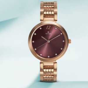 Titan Purple Dial Copper Steel Strap, Analog Trendy Women's watch