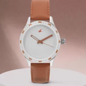 Fastrack Analog White Dial Orange Leather Strap Women's watch