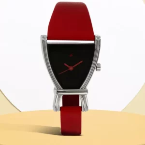 Fastrack Analog Watch for Women, Black Dial Red Leather Strap