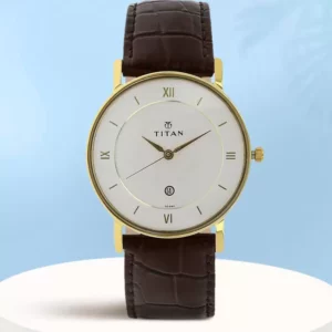 Titan Analog White Dial Brown Leather Strap Wrist Watch for Men