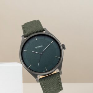 Titan Workwear Green Dial Analog Leather Strap Watch for Men