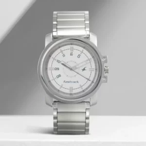 Fastrack Economy Analog White Dial Stainless Steel Strap Men's Watch