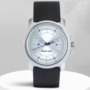 Fastrack Analog, Silver Dial Black Leather Strap Analog Men's Watch
