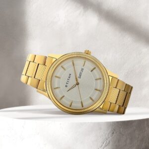 Titan Silver Dial Golden Strap Analog Watch for Men With Day And Date