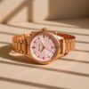 Titan Quartz Analog with Date Rose Gold Dial Rose Gold Metal Strap Watch For Women