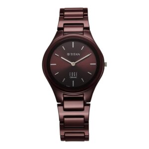 Titan Watch For Women Wine Quartz Analog Maroon Dial Ceramic Strap
