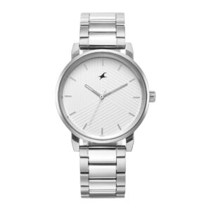 Fastrack Stunners Quartz Analog White Dial Silver Metal Strap Watch for Guys