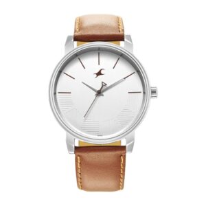 Fastrack Men Stunners Quartz Analog Silver Dial Brown Leather Strap Watch for Men's