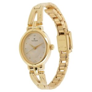 Titan Quartz Analog Champagne Dial Golden Stainless Steel Strap