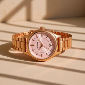 Titan Quartz Analog with Date Rose Gold Dial Rose Gold Metal Strap Watch For Women