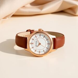 Titan Quartz Analog Silver Dial Brown Leather Strap Watch for Women