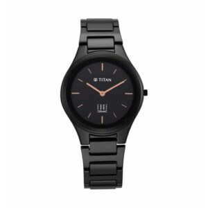 Titan Watch For Women Quartz Analog Glossy Black Dial Ceramic Strap